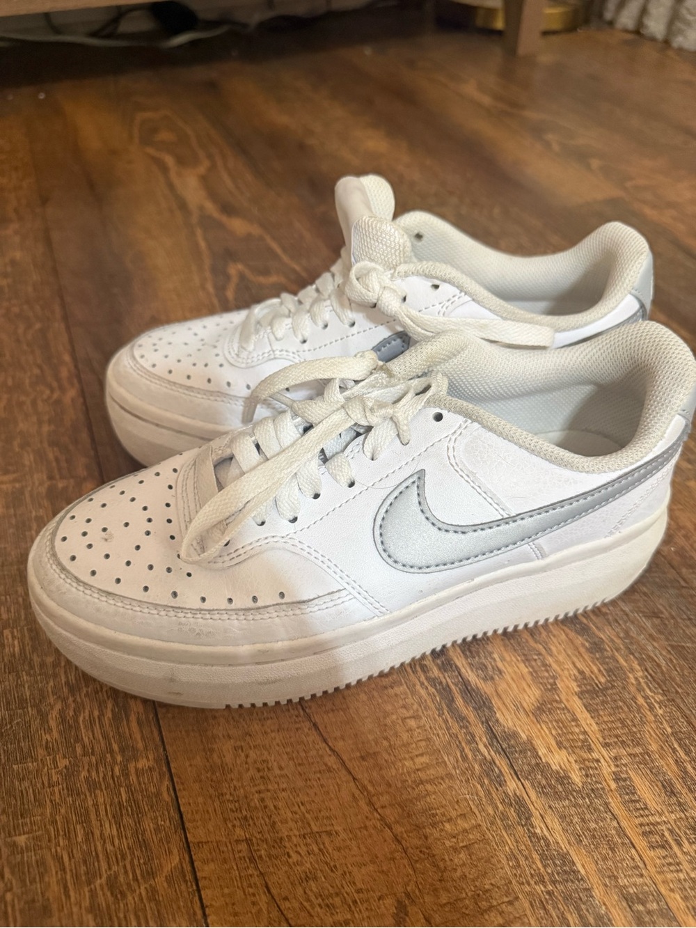 Nike Court Vision Alta White Metallic Silver Platform Sneakers Women’s 6.5